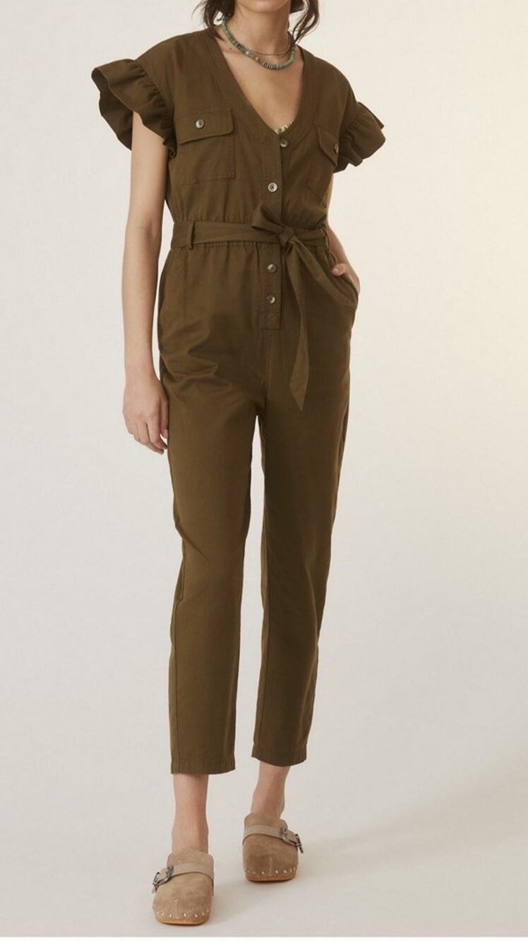 Anthropologie Tapered Ruffle Jumpsuit Size M